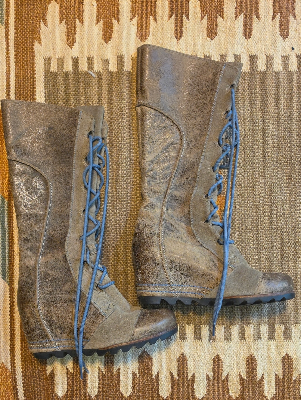 Sorel Brown Lace-Up Tall Women's Boots with Blue Laces